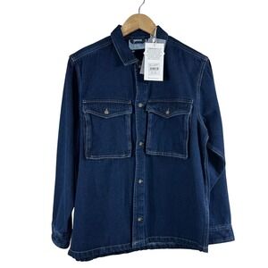 Plenum Studio Niko Dark Denim Shacket Mens Medium Indigo Button Front Overshirt